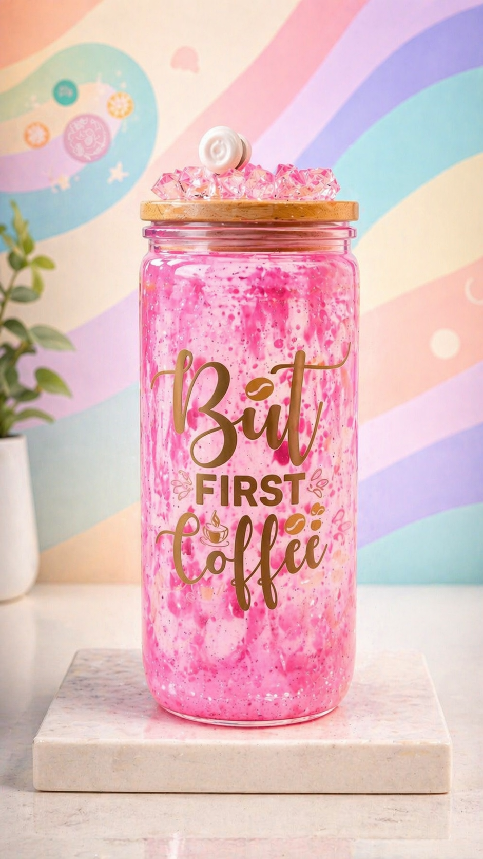 But First Coffee | 16 oz Pink Lava Effect Tumbler