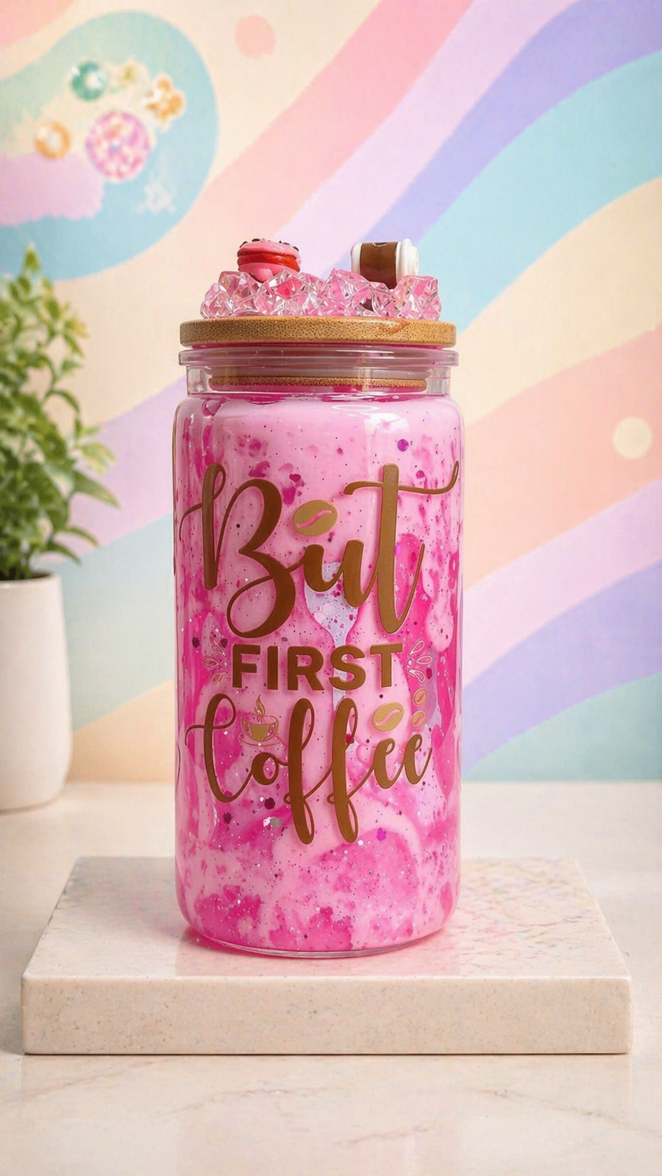 But First Coffee | 16 oz Pink Lava Effect Tumbler